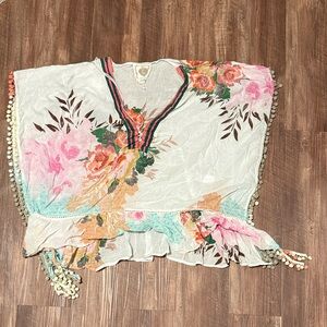 Z&L Europe Floral Print Airy Pom-Pom Caftan Swim Cover